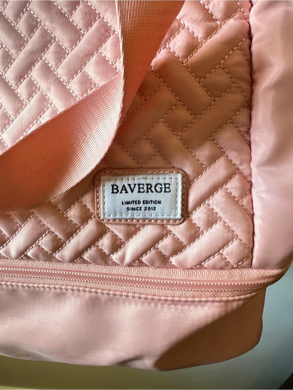 Quilted Pink Baby Diaper Bag Tote with Adjustable Strap